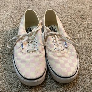Pink and White Checkered lace up Vans